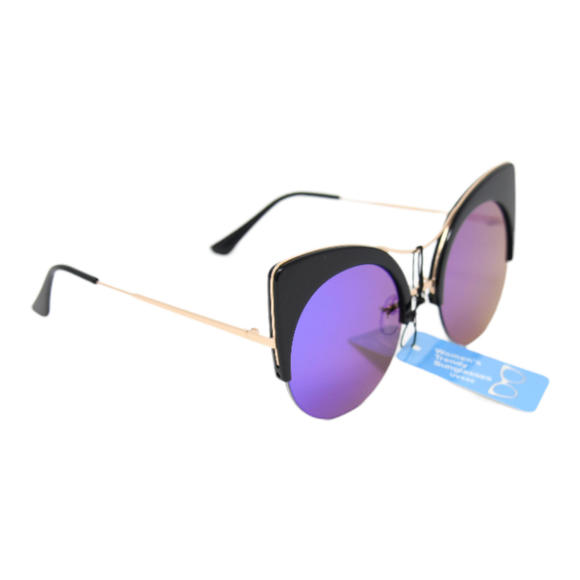 Sunglasses Fashion UV400 Protection Women Cat Eye Black Frame Blue Lens - Picture 2 of 6